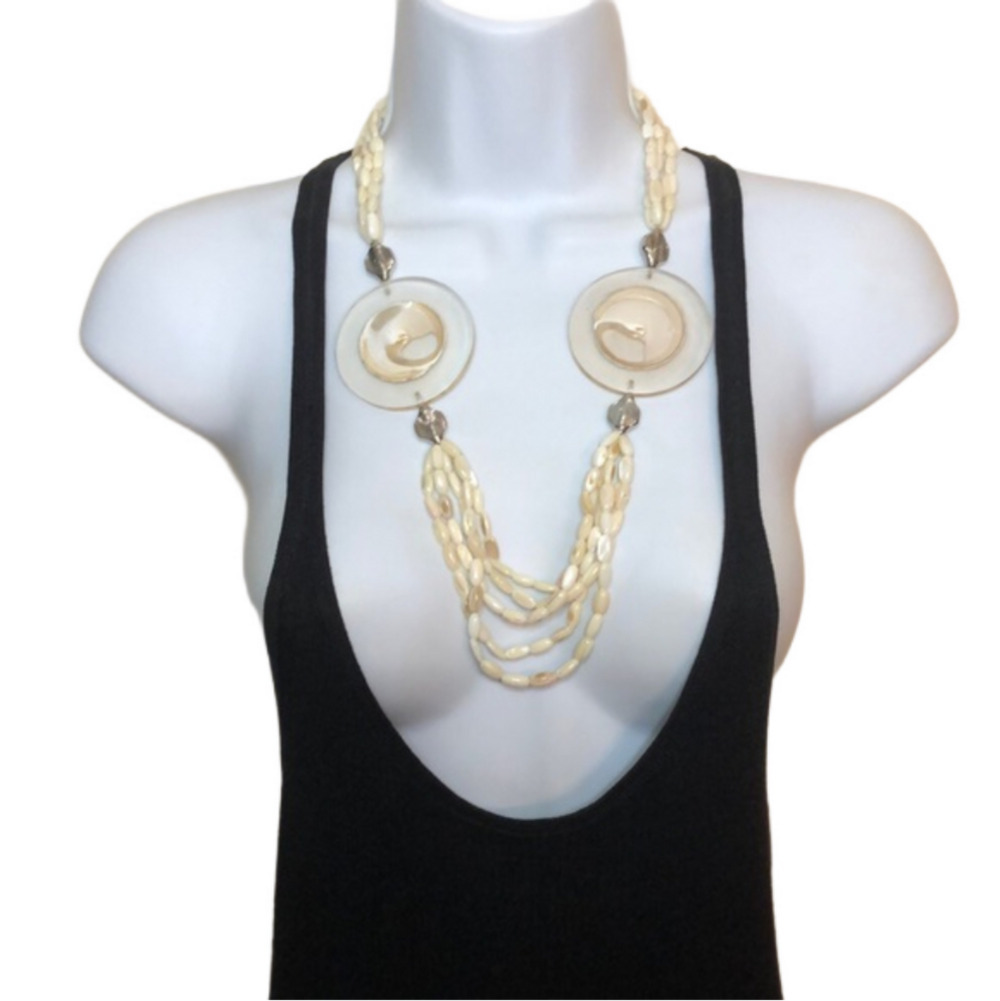 MoP mother of pearl in lucite statement necklace boho beach festival